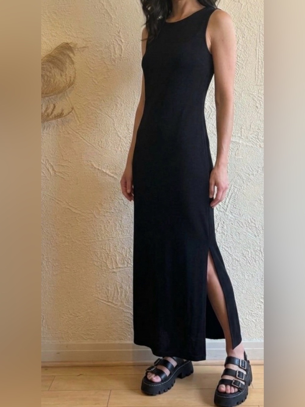 Vintage 90s Judy Knapp Black Sleeveless Maxi Dress Size M